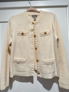 H&M Cream Bouclé Gold Button Viral Cardigan
